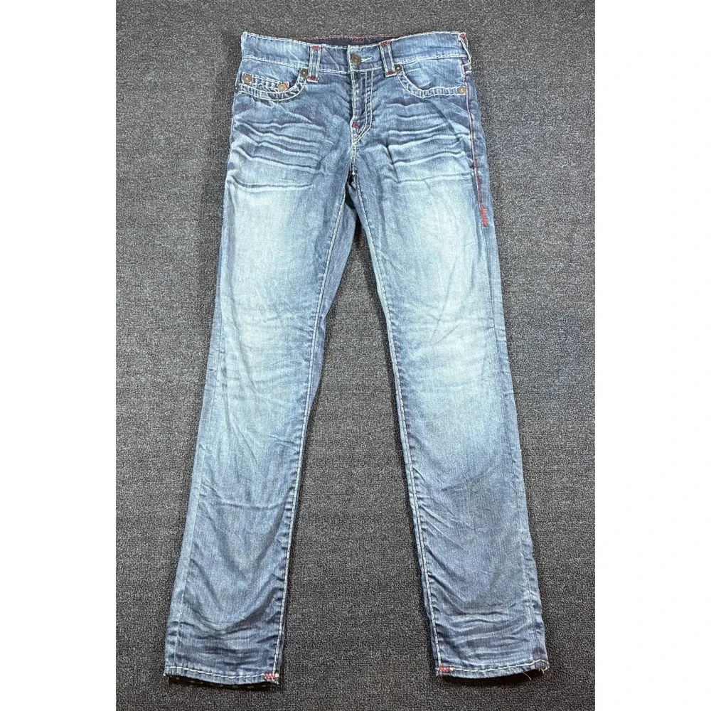 True Religion Geno Jeans Mens 31 [33x33] Relaxed Slim Super T No Flap Red Stitch